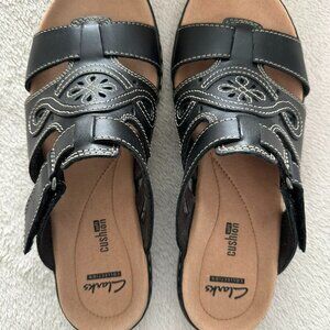 Clarks Black Leather Sandals